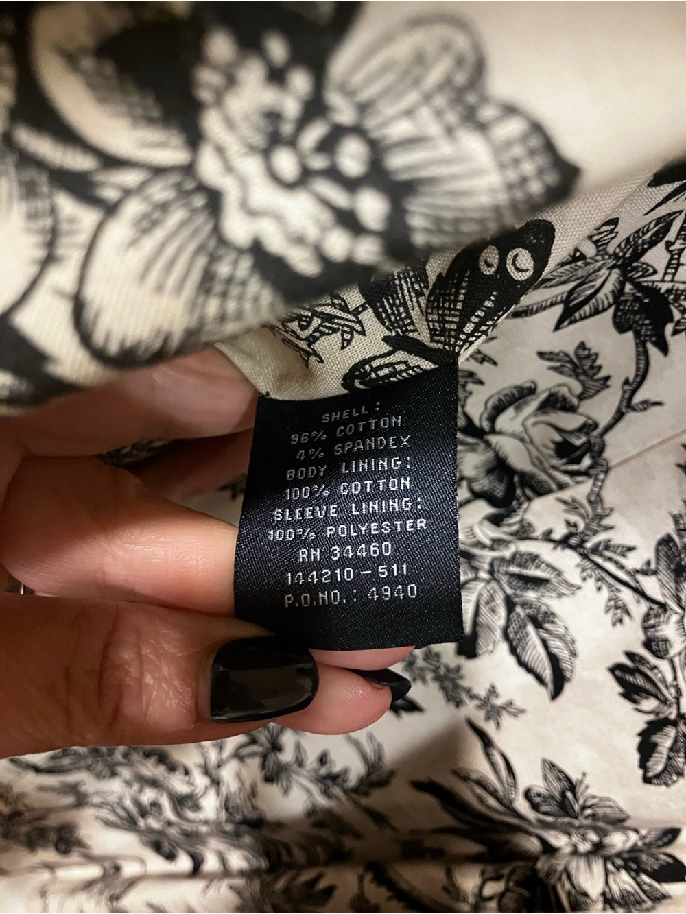 LONDON FOG Black Floral Toile Lined Trench Coat Double Breasted XL Dark Acadamia - Picture 10 of 12